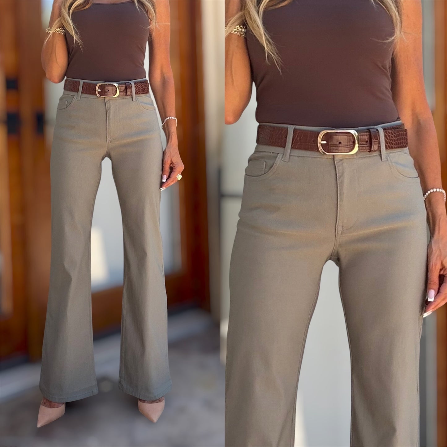 Amy Light Olive Stripe