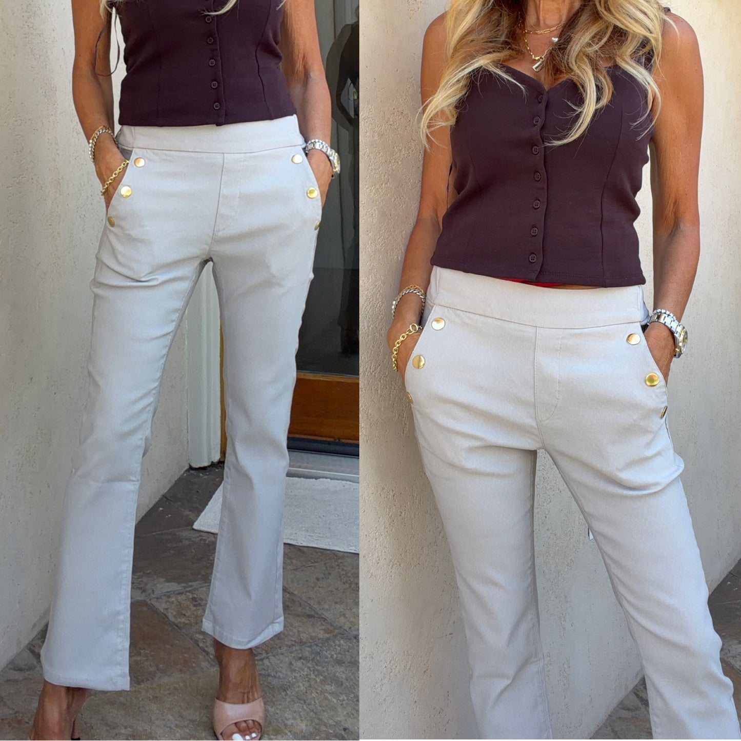 Sofia Beige Crop w/ Gold Buttons